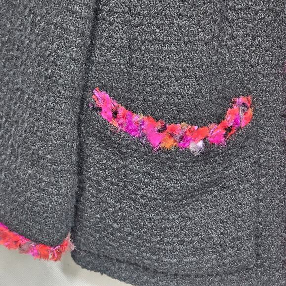 Kate Spade Black Evening Jacket D214 Black /Multi Trim Holiday Collarless Sz 12 - Picture 5 of 16